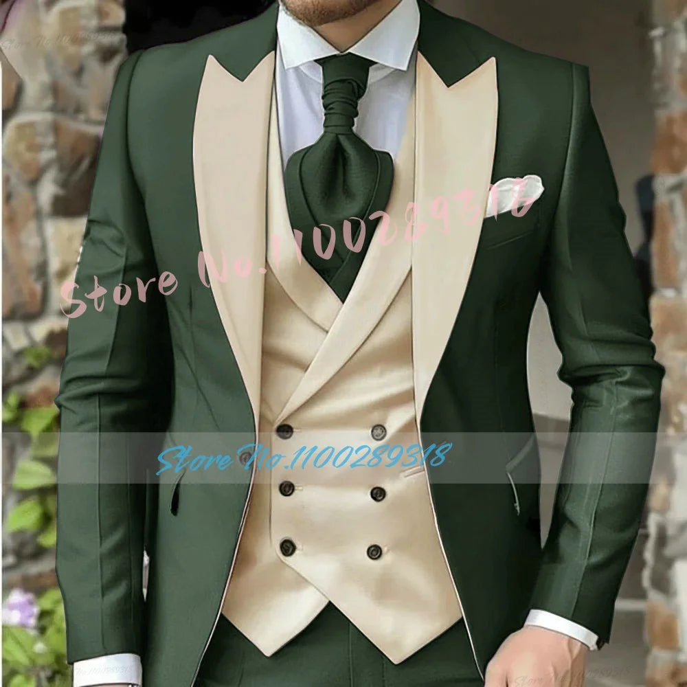 Classic Suits For Men Custom Made 3 Piece Jacket Vest Pants Set Formal Business Tuxedos
