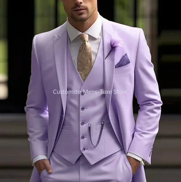 Men Business suits Tuxedos Formal 3 Piece Set Jacket Vest Pants Single Breasted Groom Groomsman Prom Wedding Party