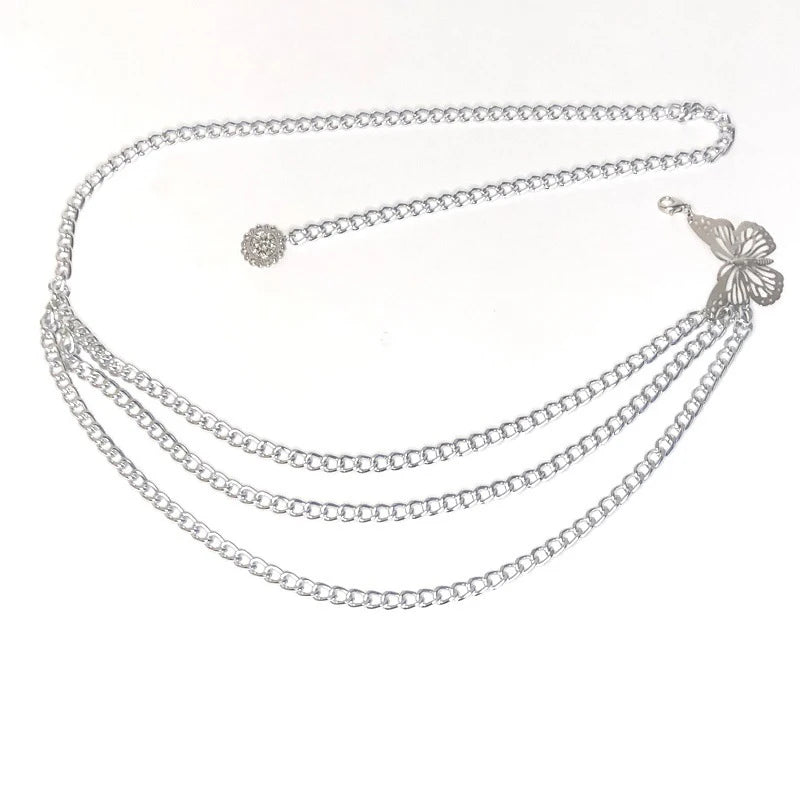Butterfly Waist Chain Elegant Multi-Layer Butterfly Tassel Waist Chain Belt For Women Metal High Waist Chain Dress Lady Belt
