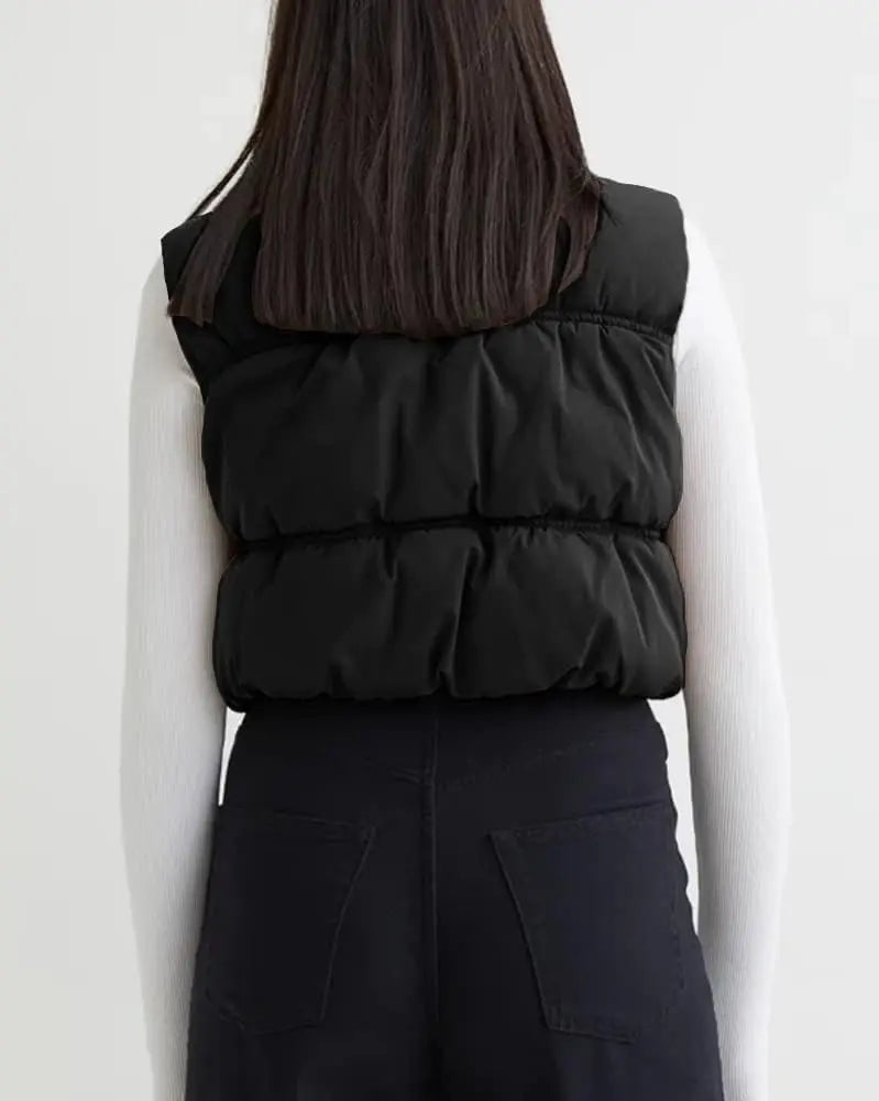 Sleeveless Cardigan  Solid Color Stand Collar Vest Short Jacket Zip Up Lightweight Waistcoat