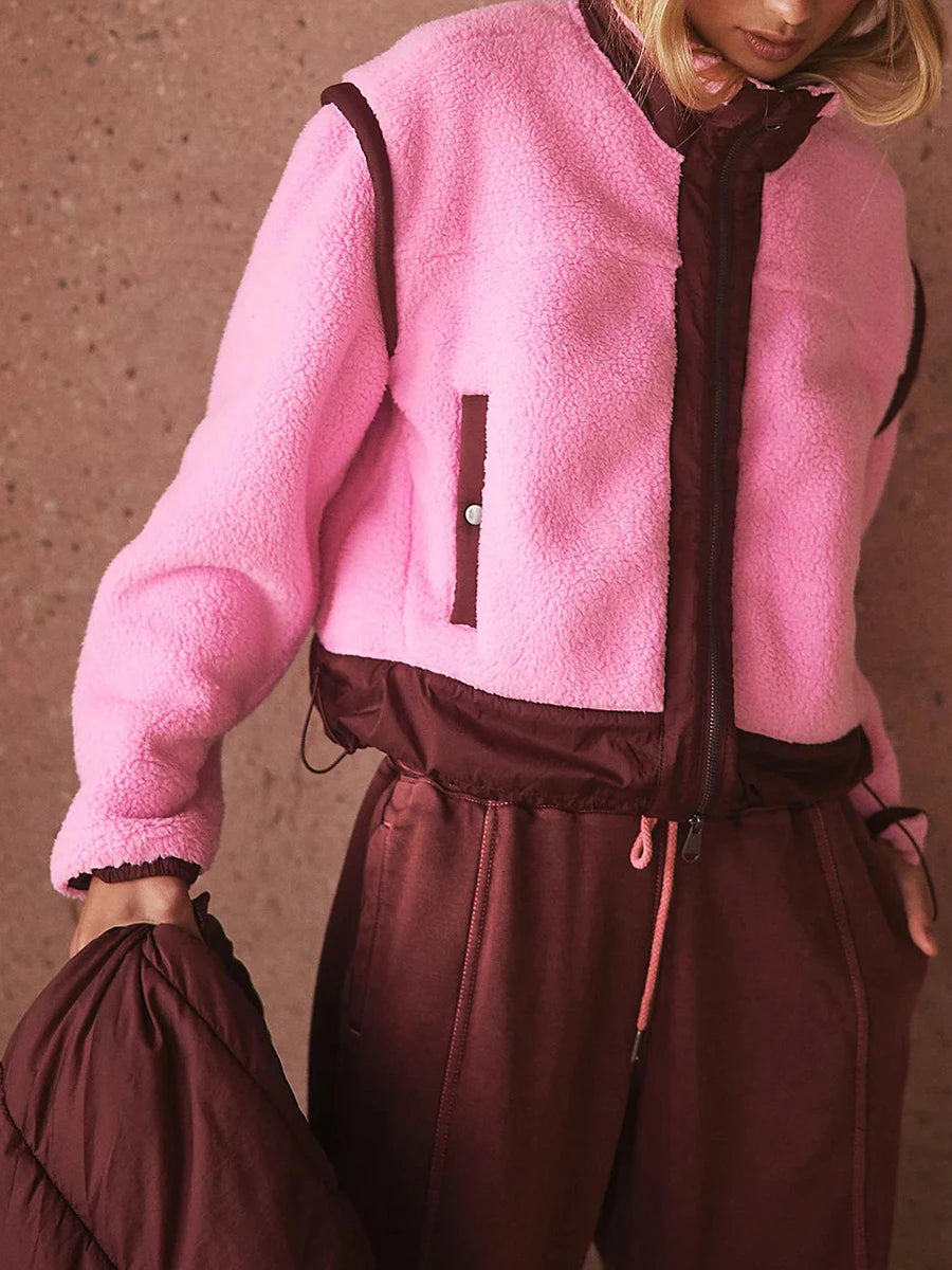 Quilted Puffer Jacket with Hood Long Sleeve Winter Warm Zip Up Coat Stand Collar Outdoor Parka Coat