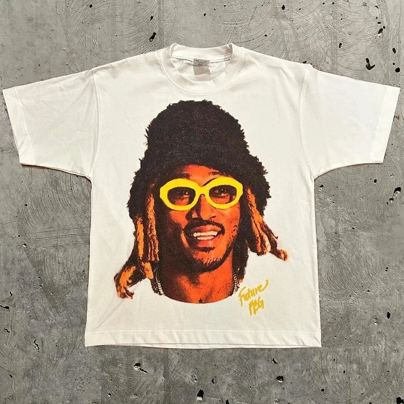 Men's T-Shirt Retro Trend Portrait Print Short Sleeve T-Shirt Y2k Gothic  Hip Hop Couple Casual Loose T Shirt Summer Top