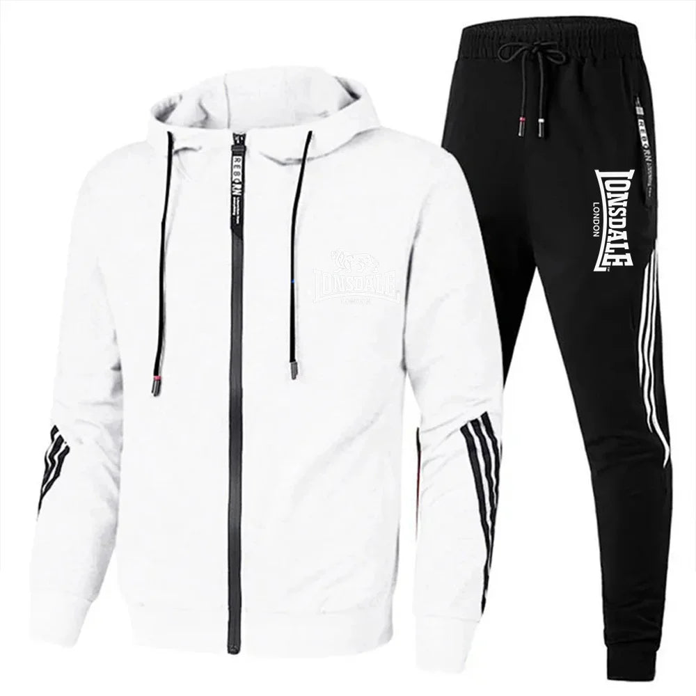 Men's Printed Long-sleeved Fitness Spring And Autumn Hoodie Sports Jacket + Pants Suit Drawstring Sports Suit Zipper Clothes