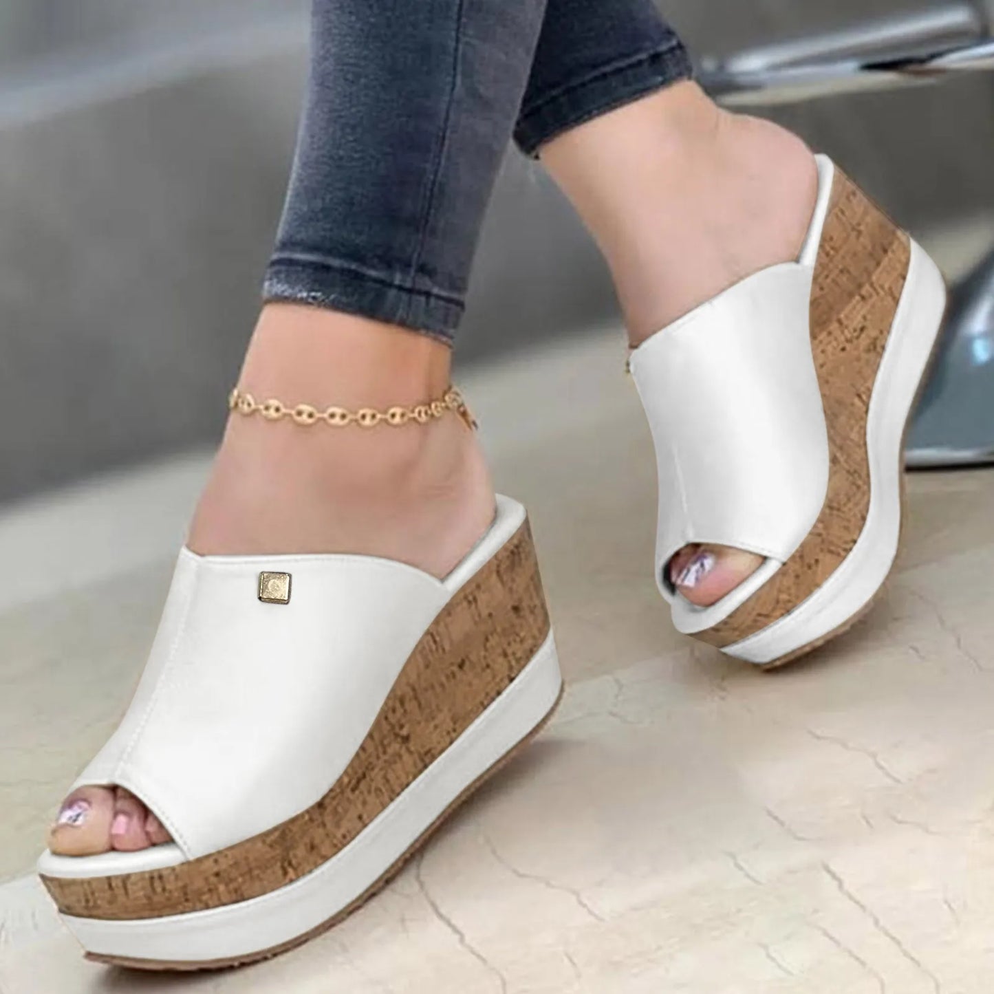 Roman Shoes Sandals For Ladies Shoes Summer Sandals Fashion Solid Color Wedge Platform Slippers Elegant Fashion