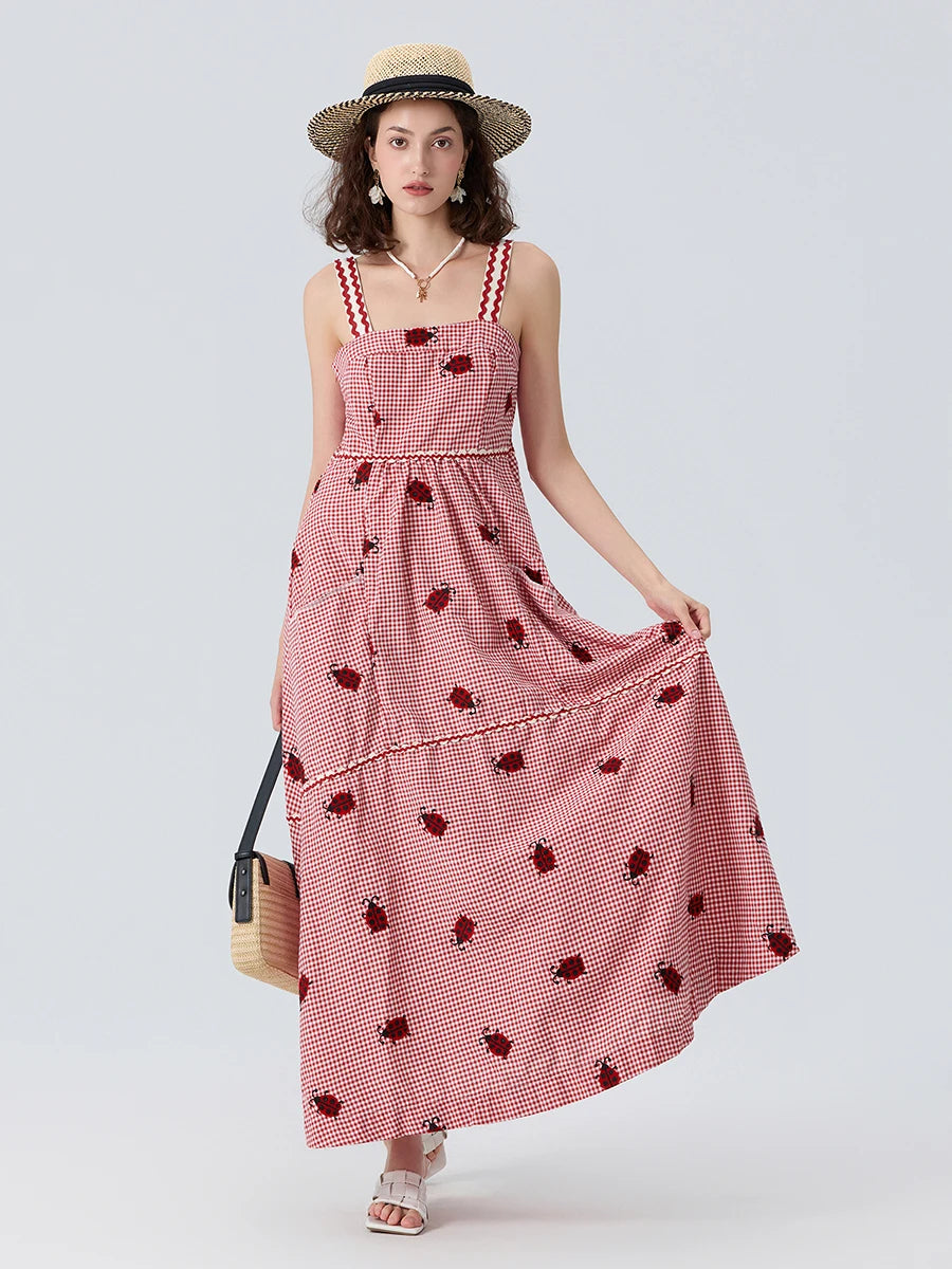 Floral Print Maxi Dress with V-Neckline and Adjustable Spaghetti Straps Boho Style