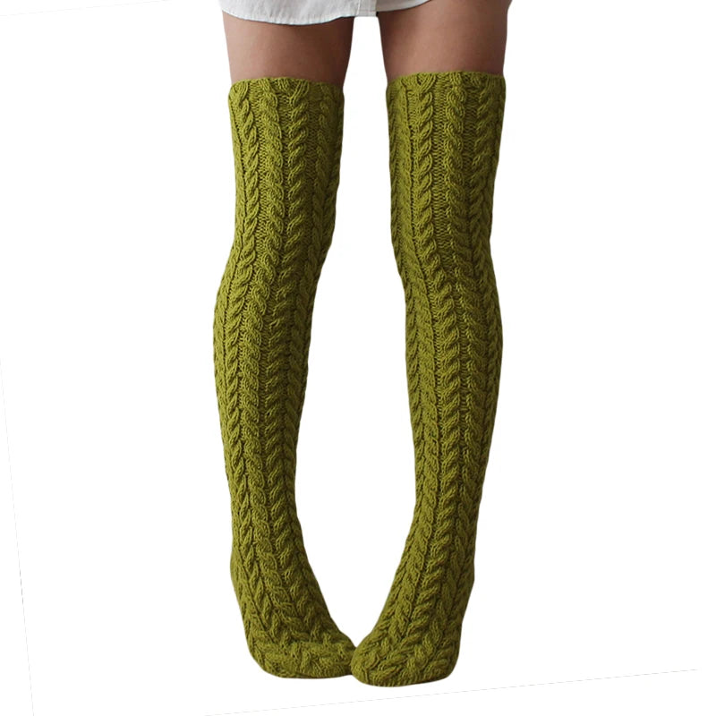 Winter Cable Knit Thigh High Socks Fashion Over the Knee Leg Warmers Solid Color Boot Stockings