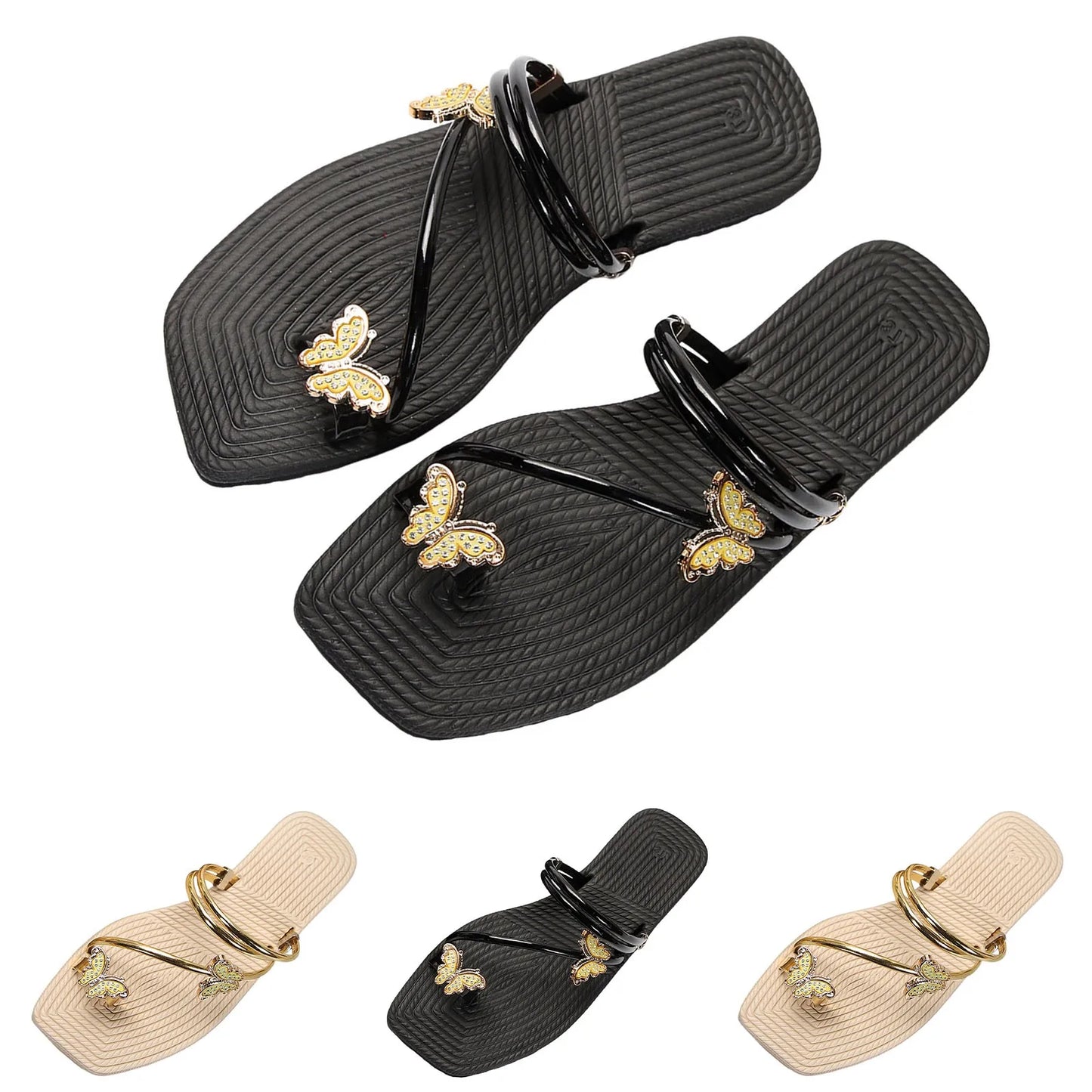 Fashionable Butterfly Pinch Toe Sandal Metal Strap Fat Sandals Summer New Holiday Outdoor Beach Sandals Shoes Woman