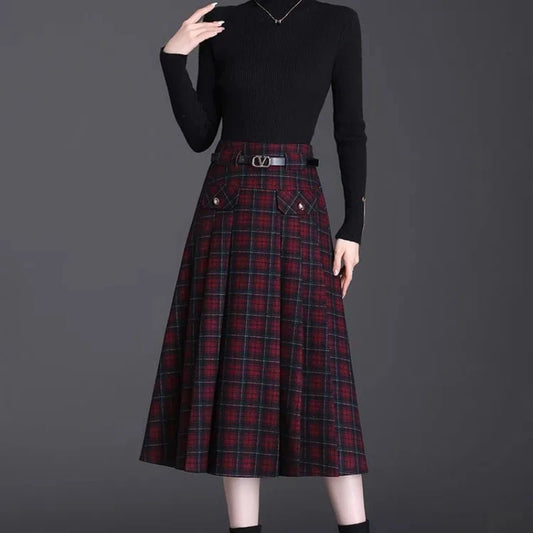 A-line Skirt  Woolen Medium Long