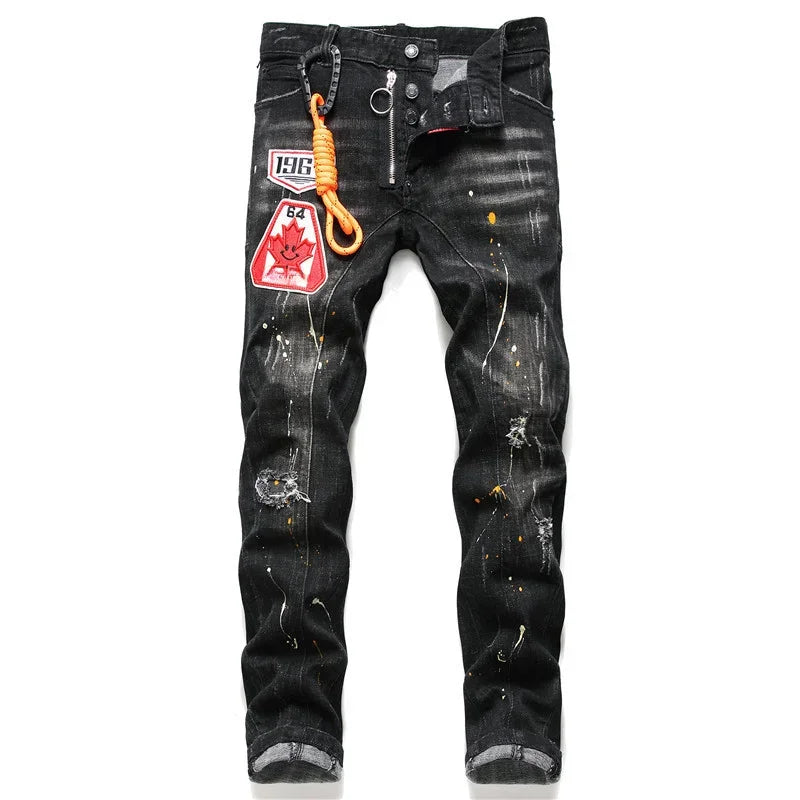 Skinny Denim Jeans Holes Jeans Italian Style Stretch Ripped Denim Pants Quality Denim Trousers