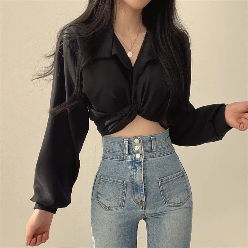 Vintage Streetwear Crop Top  Long Sleeve Shirt