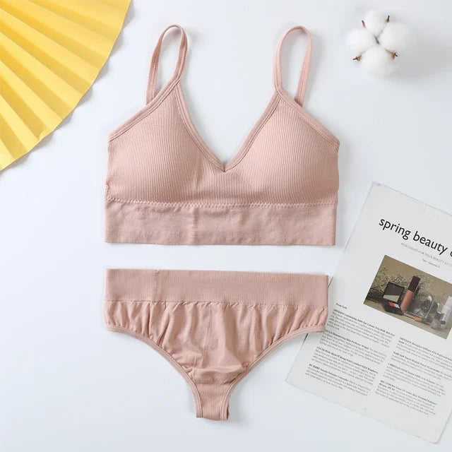 Bra and Panties Set Push Up Sports Bra Set Seamless Active Bra Thong Lingerie Set Fitness Crop Top