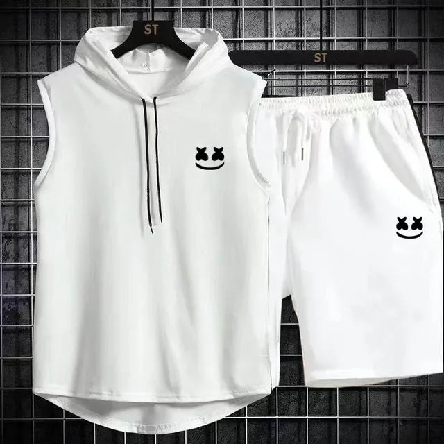 Brand Summer Men's Two Piece Set Casual T-Shirt and Shorts Set Men's Sports Suit Fashion Short Sleeve Tracksuit Hooded T-shirt
