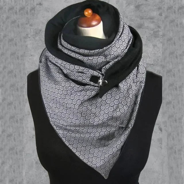 Winter Women's Floral Print Thick Warm Scarf – Windproof Double-Layer Buttoned Wrap