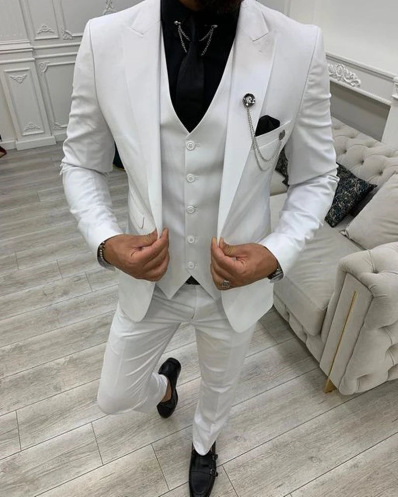 Solid Men Suits 3 Piece Formal Male Suits Fashion Clothing Set Jacket with Pants and Vest