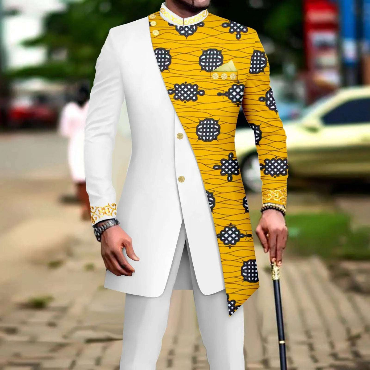 African Style Suits for Men Embroidery Print Blazer and Pants Set Business Dress Suit with Kerchief Party Wedding Evening