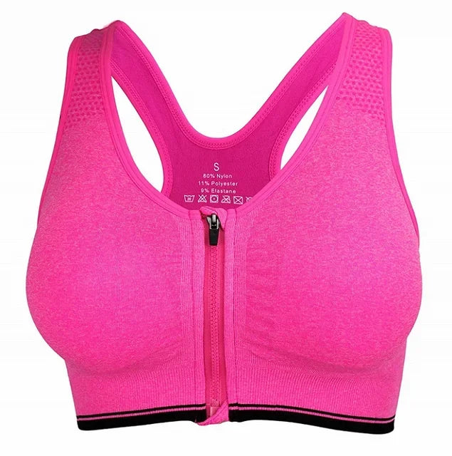 Sports Top Yoga Bra Shockproof Gym  Front Zipper  Push Up