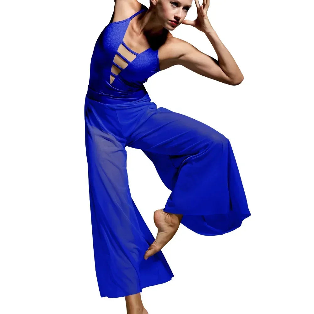 2 Piece Dance Camisole Leotard and Wide Leg Pants Outfit Contemporary Dance Wear