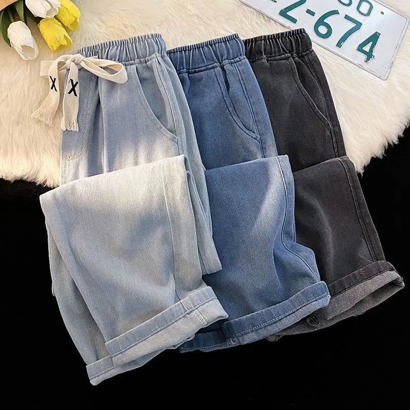 Casual  Jeans With Pockets Summer Vintage  Wide Leg Pant Drawstring Loose Trousers