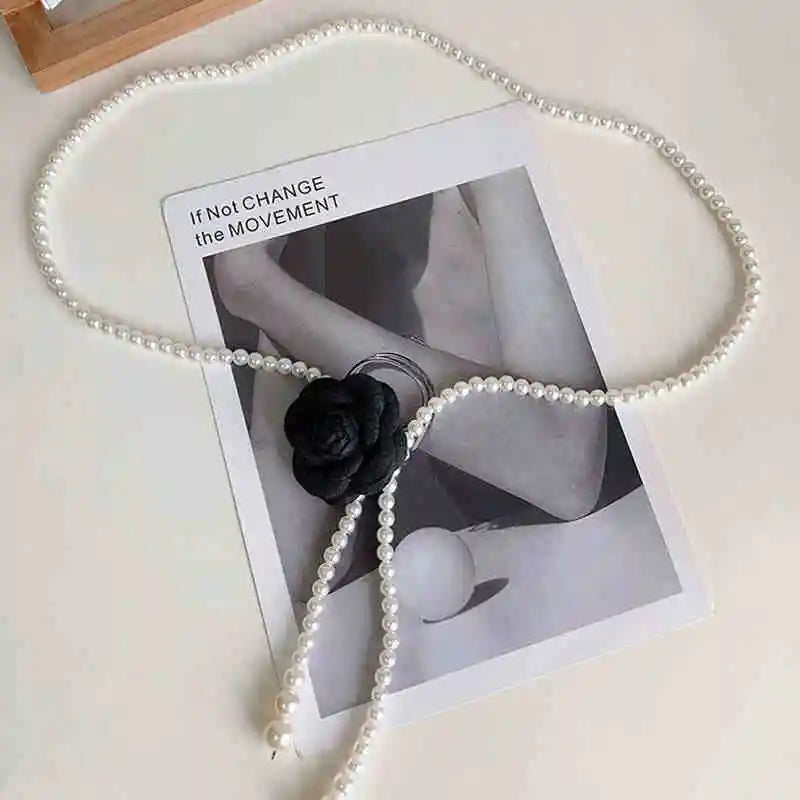 Pearl Waist Belt Women's Style Camellia Decorative Versatile Waist Belt  Dress Coat Jacket Fashion Elegant Belt
