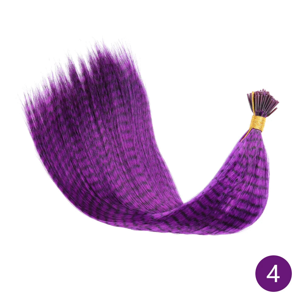 Feather Hair Extension 10Pieces Fake Hair I Tip Rainbow Synthetic Hair 16inch Hairpiece Feather for Hair Extension