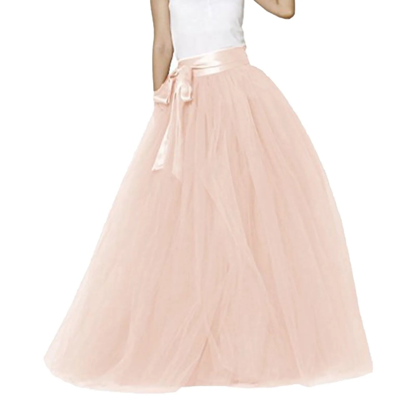 Women's Mesh Maxi Skirt Elastic High Waist Large Swing Long Skirt A Line Belt