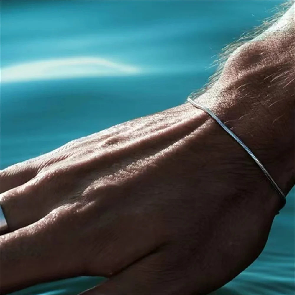 Simple MEN Stainless Steel Square Snake Bone Chain Bracelet Hip-Hop Jewelry Trendy Party Accessories