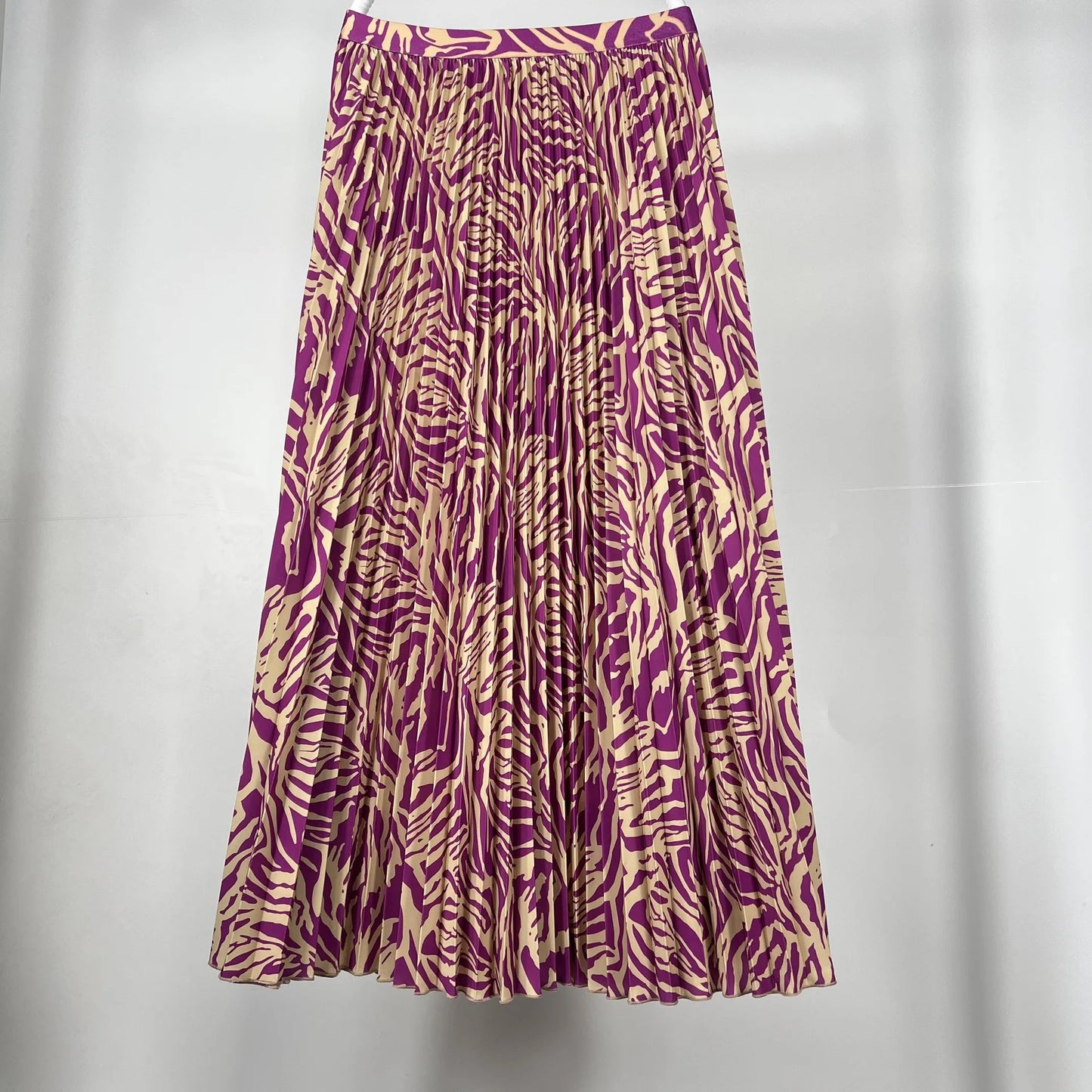 Floral Print Elastic HIgh Waist  Pleated Midi Skirt