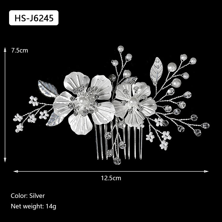 Silver Color Rhinestone Hair Comb Pearl Crystal Hair Accessories Ornament Prom Bridal Flower Headpiece Jewelry