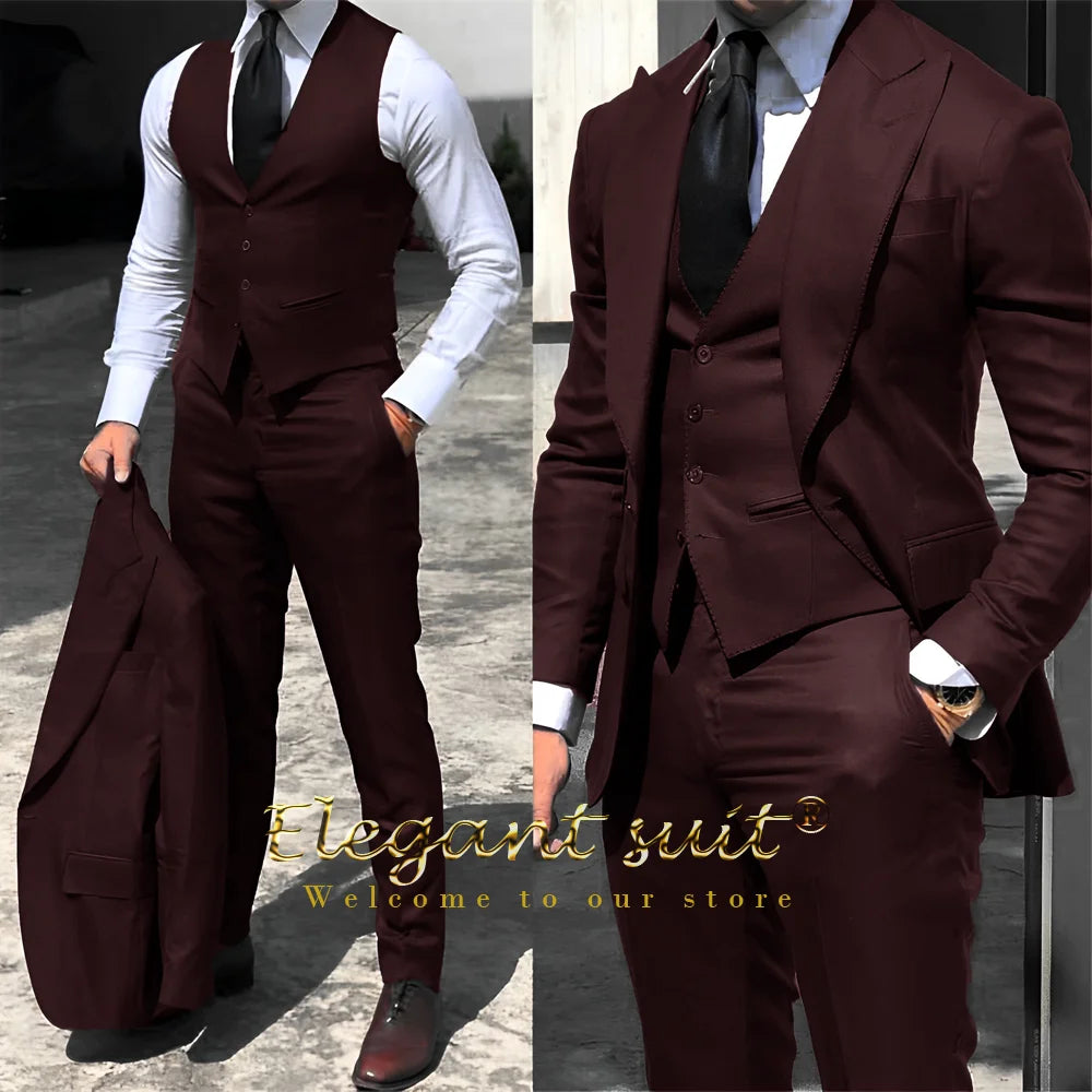 Men's business suit 3-piece set (jacket + vest + trousers) advanced custom men's office formal suit set