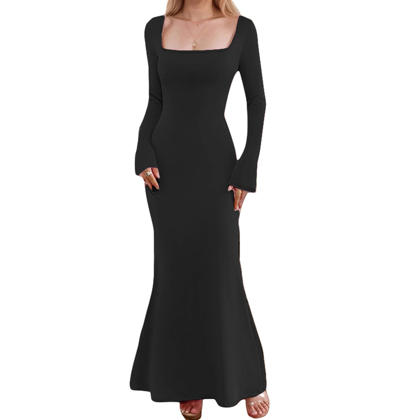 Maxi Dress with Ruffle Detail and Long Sleeves