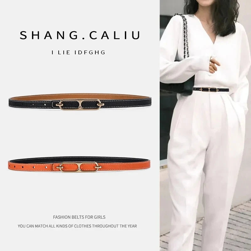 Double-sided use of women's leather belt decorated  fashion jeans wild trend luxury design top quality brand