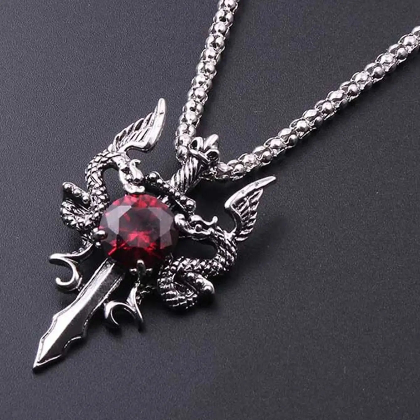 Gothic Dragon Water Diamond Long Necklace Men's Dominant Retro Dragon Necklace
