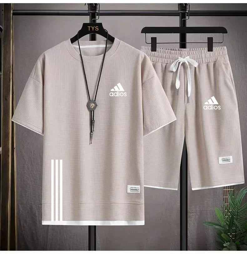 Fashionable casual trend men's sport suit short-sleeved T-shirt and outdoor summer sport shorts two-piece size M-3XL