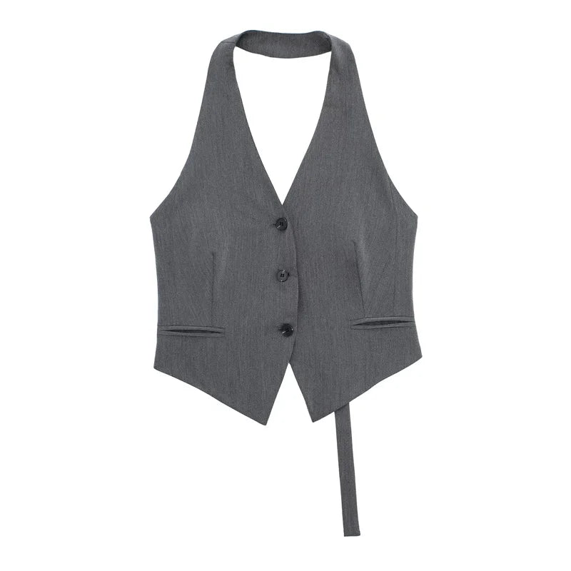Off Shoulder Sleeveless Vest Women Cropped Vest Woman Fashion Backless V Neck Short Halter Summer Waistcoat