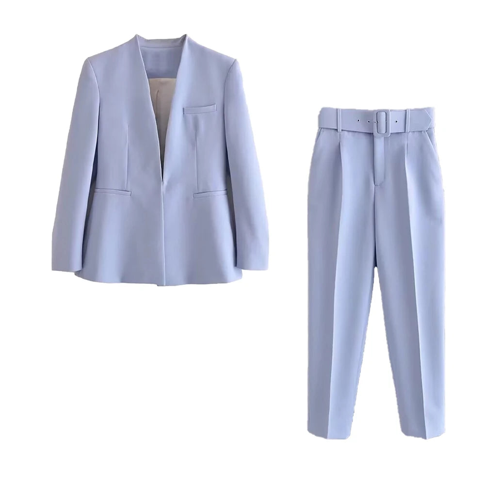 Casual Women's Wear Simple Fashion Solid Color Suit Top Straight Pants Set Two Piece Set Blazer Pants