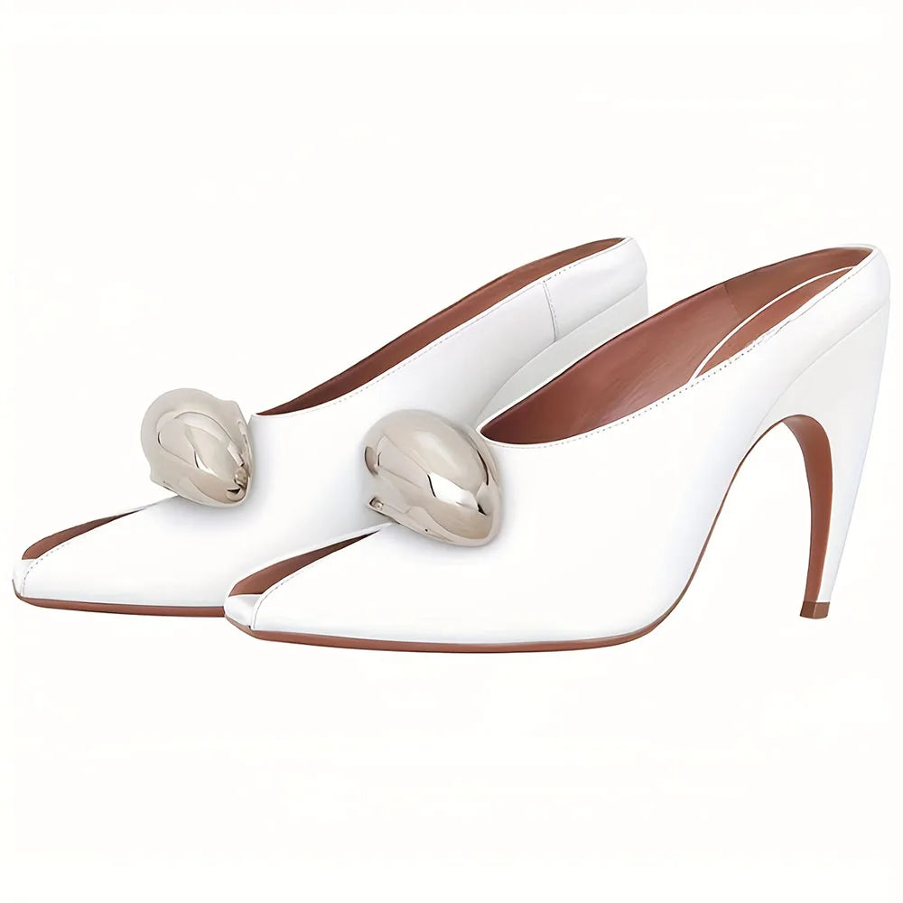 High Heel Shoes Metal Design Open-Toe Thin Heel Pumps Shoes