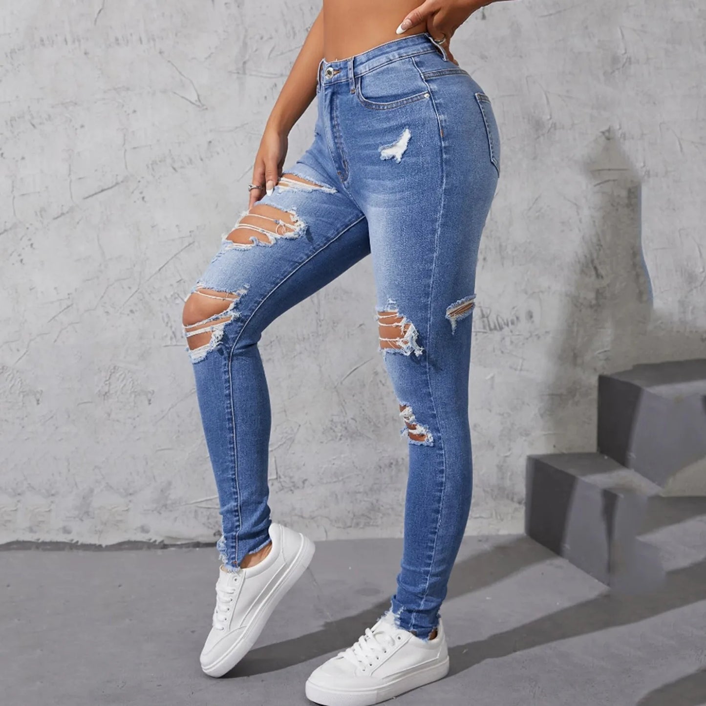 Women's Hole Jeans Ripped Skinny Jeans Pants For Women  Jeans High Waist Denim Pants Trousers