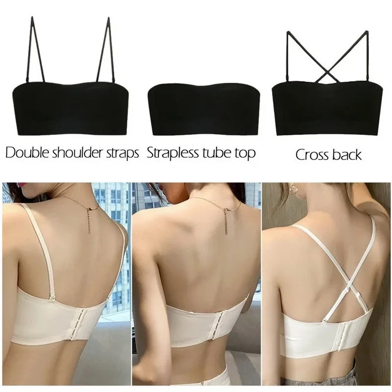 Seamless Women Tube Top Push Up Bandeau Bra Strapless