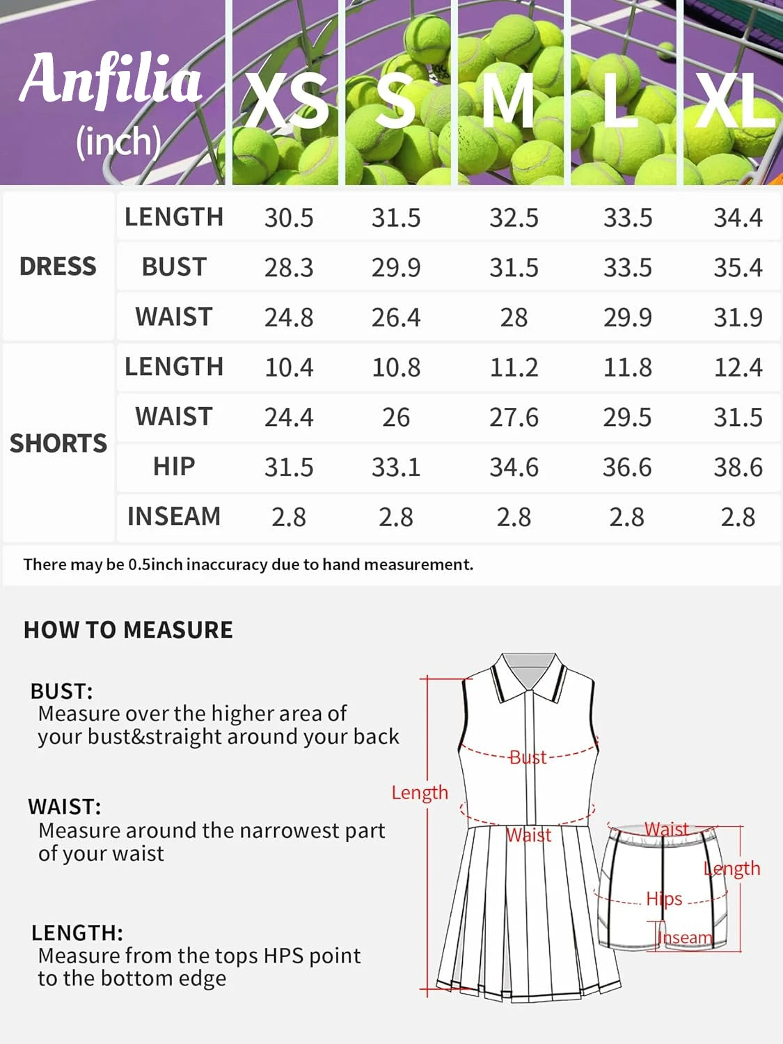 Anfilia Women Tennis Dress Polo Half Zipper Pleated with Built in Bra Separate Shorts with Pockets Golf Dress