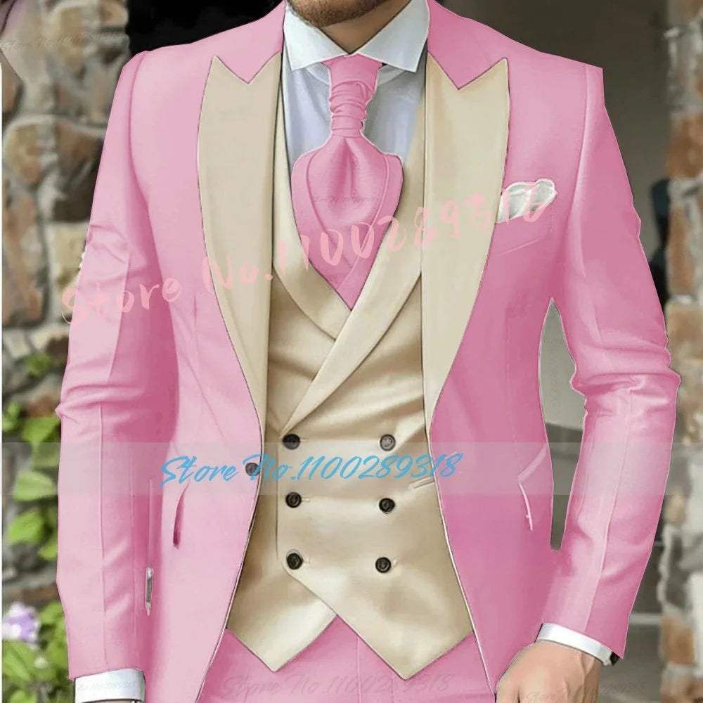 Classic Suits For Men Custom Made 3 Piece Jacket Vest Pants Set Formal Business Tuxedos
