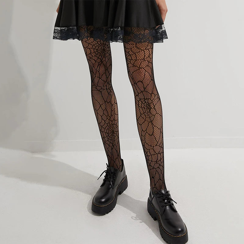 Lace Thigh High Stockings Sexy Sheer Floral Pattern Anti-Slip Elastic Long Socks