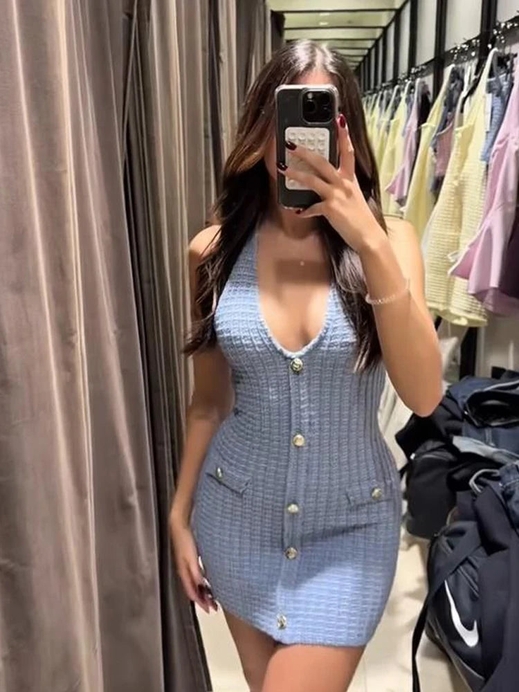 Elegant Knitted Women's Two Pieces Set Fashion Single-breasted Tube Top Hip Package Pockets Shorts Summer Casual Lady Suit