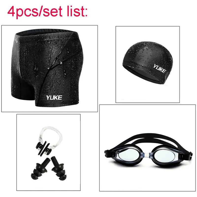 Men Myopia Swimming Shorts Waterproof Competition Swim Equipment Goggles Cap Case Trunks Briefs Swimwear