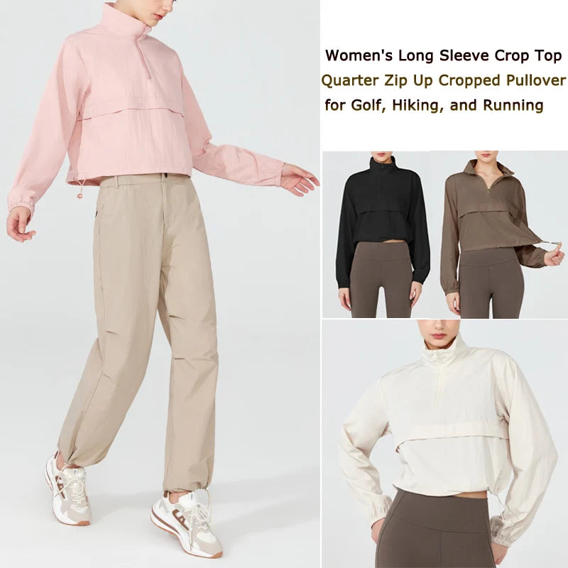Women's Athletic Jacket Lightweight Quarter Zip Pullover For Golf Hiking Running Windbreaker Waterproof Jacket