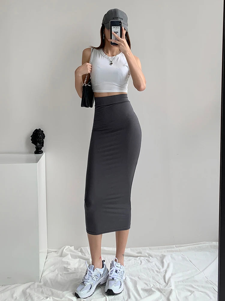 High Stretch Tight Skirt High Waist Midi Skirt