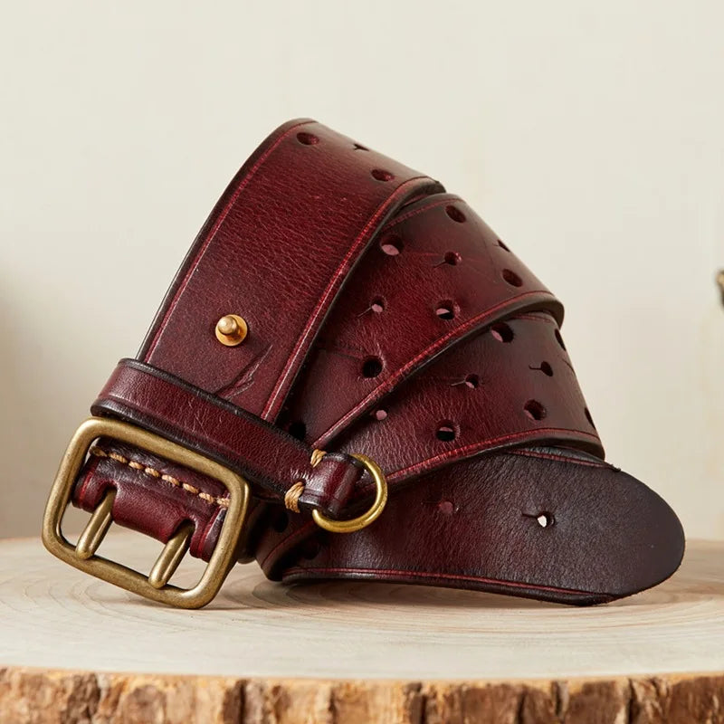 100% Pure Cowhide 3.8cm Wide Luxury Thick Genuine Leather Belt  Double Pin Buckle