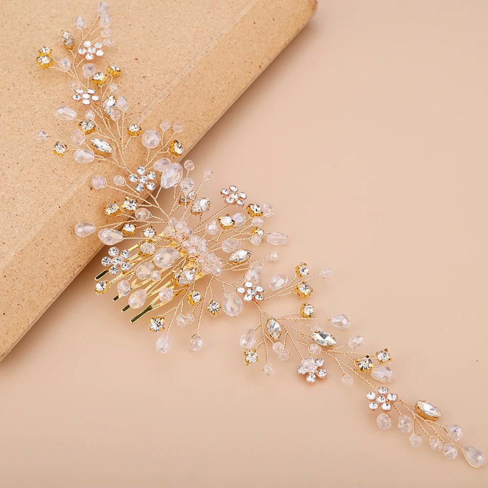 Vintage Rose Gold Silver Gold Black Hair Accessories Headwear Shiny Crystal Hair Comb Elegant