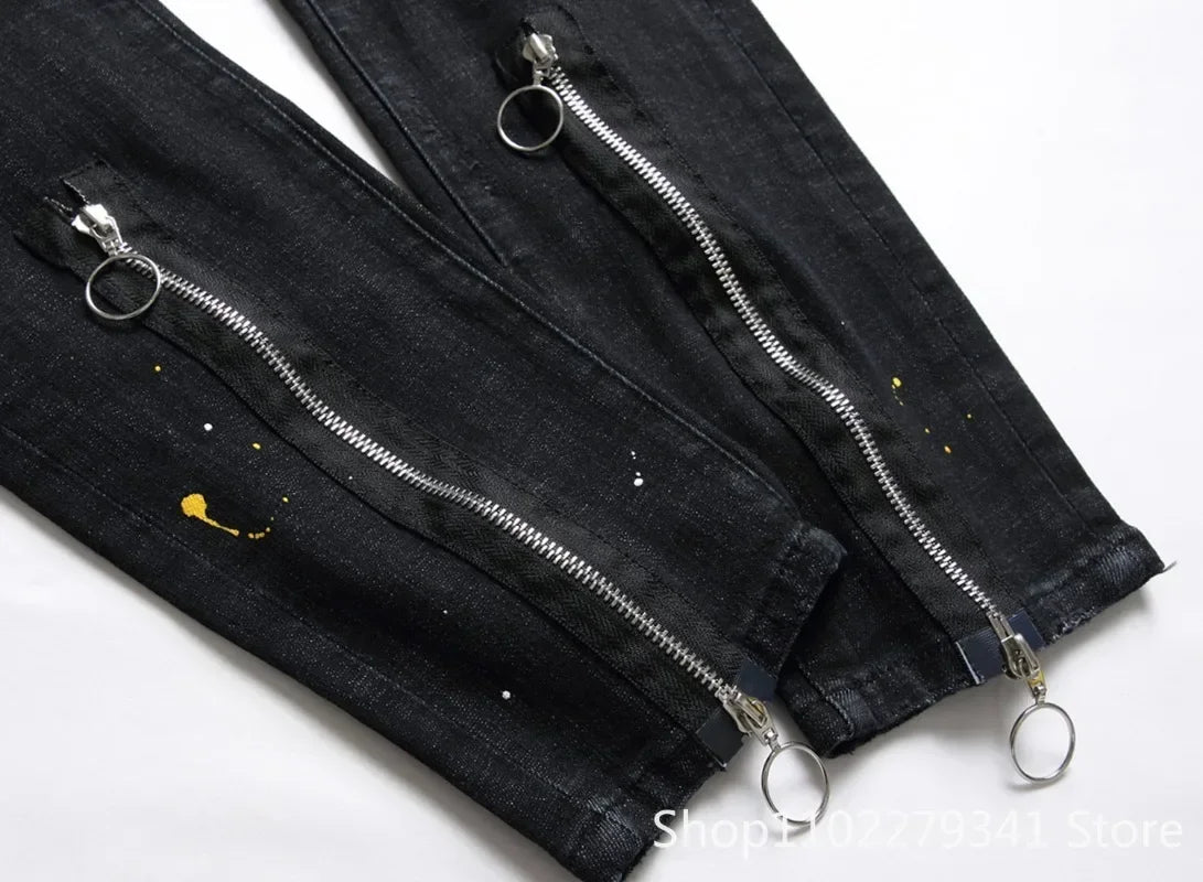 Skinny Denim Jeans Holes Jeans Italian Style Stretch Ripped Denim Pants Quality Denim Trousers