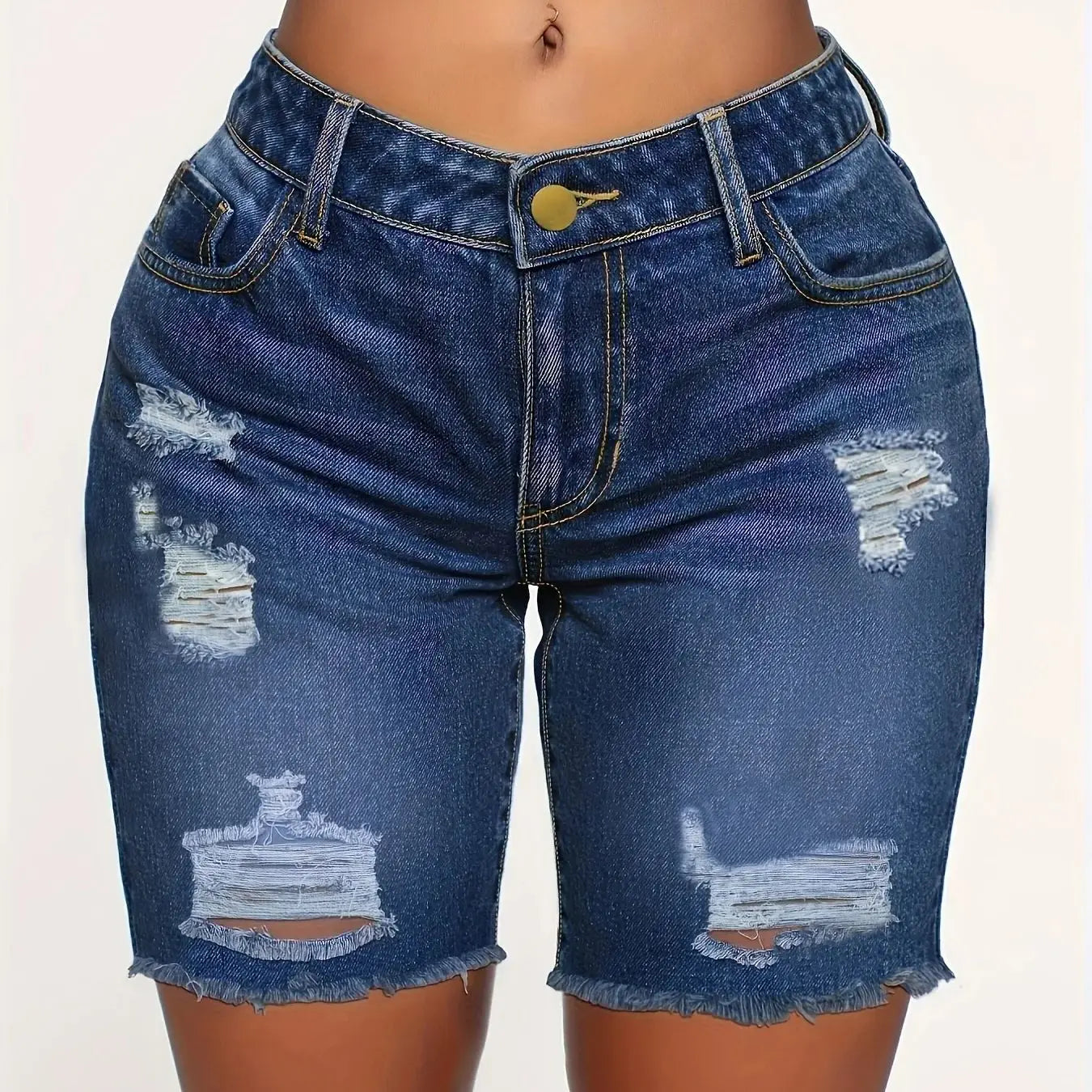 Women Stretch Slim Denim Shorts Pocket Casual Ripped Denim Shorts