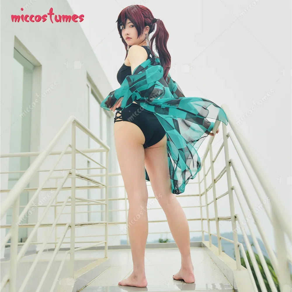 Two Piece  Swimsuit V Neck High Waist Lace Up Bathing Suit Swimwear Kimono Cover Up